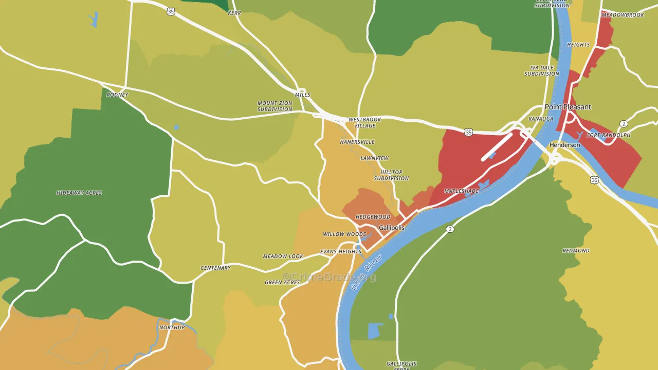 Gallipolis, OH Map of Theft Rates