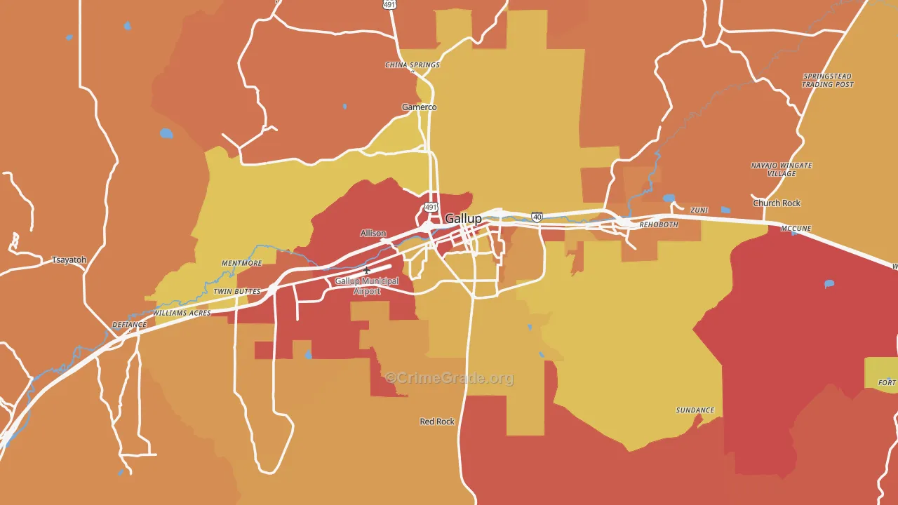 Gallup, NM Map of Theft Rates