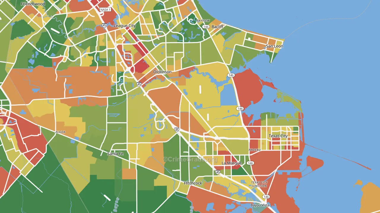 Galveston County, TX Map of Theft Rates