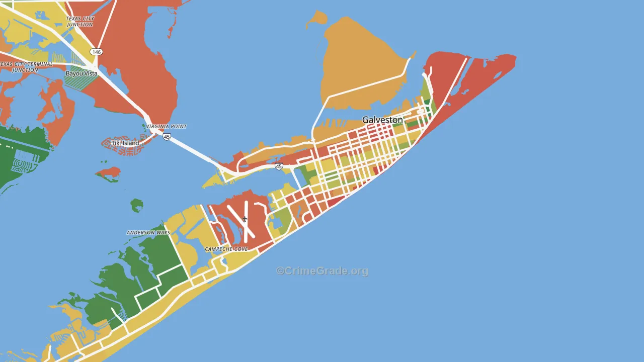 Galveston, TX Map of Theft Rates