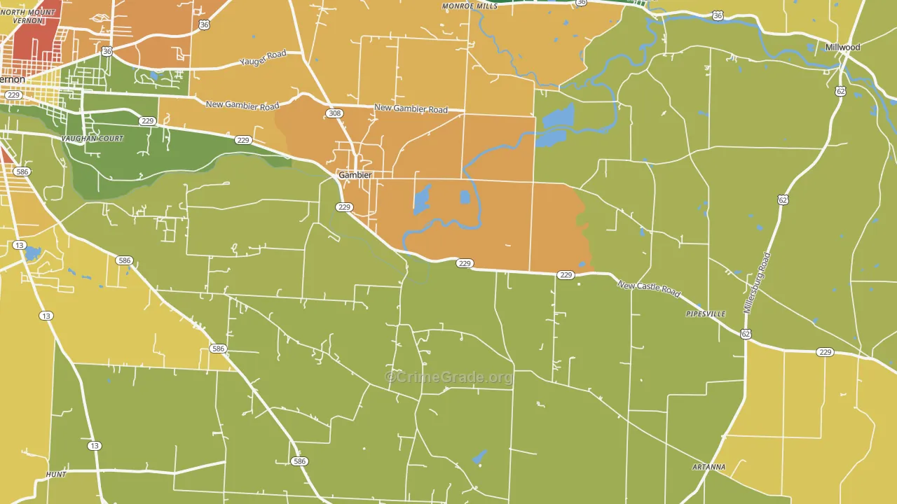 Gambier, OH Map of Theft Rates