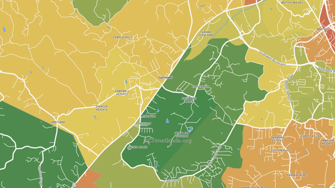 Gamewell, NC Map of Theft Rates
