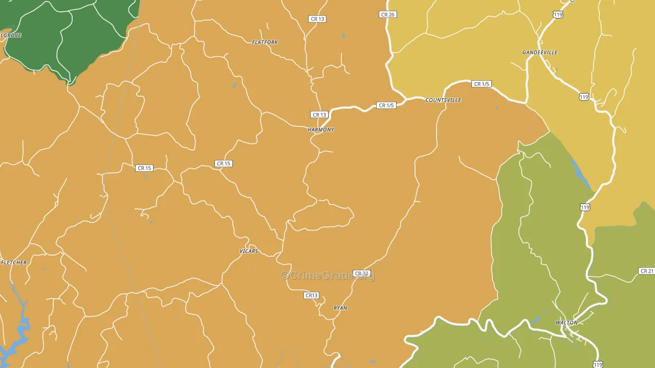 Gandeeville, WV Map of Theft Rates