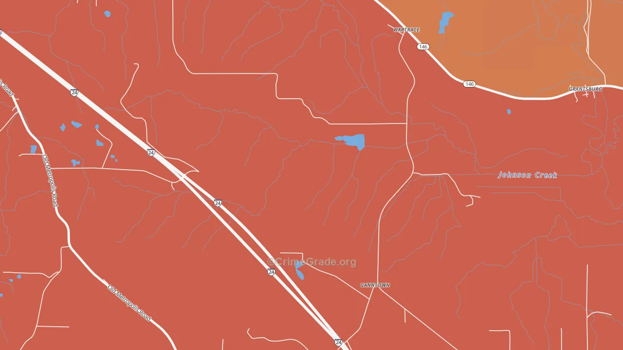 Ganntown, IL Map of Theft Rates