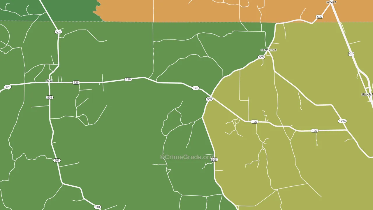 Gansville, LA Map of Theft Rates