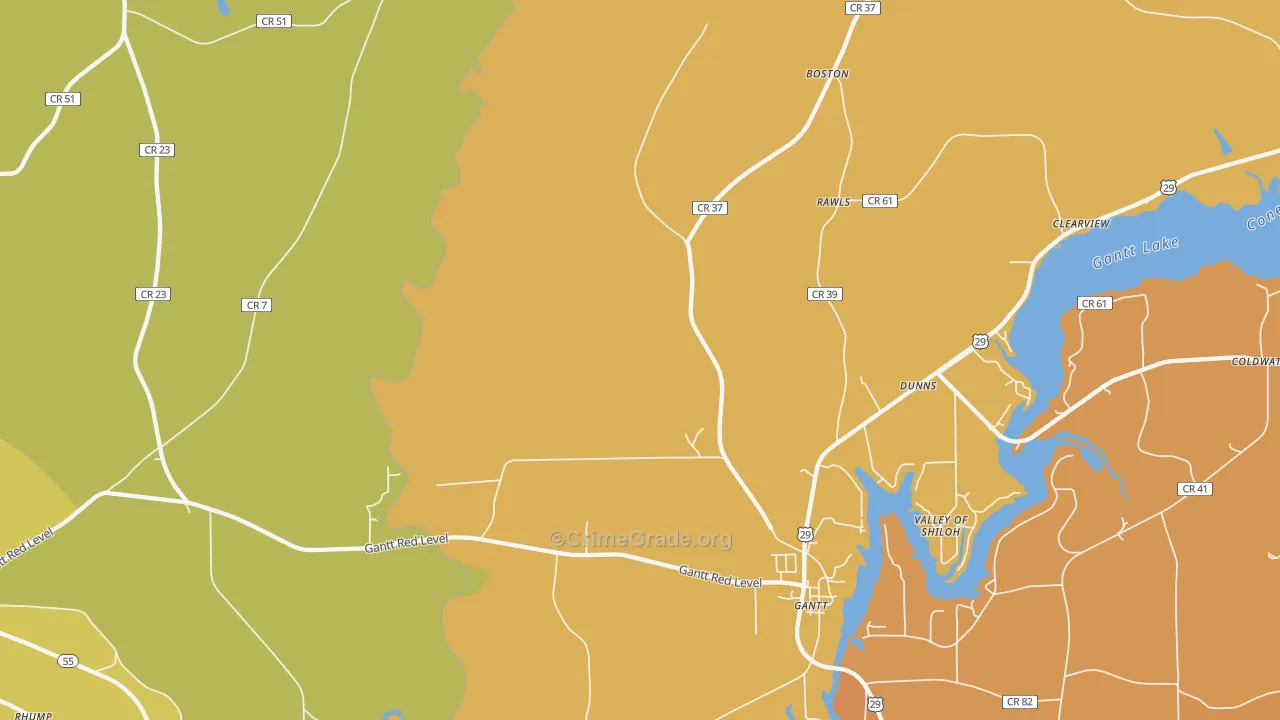 Gantt, AL Map of Theft Rates