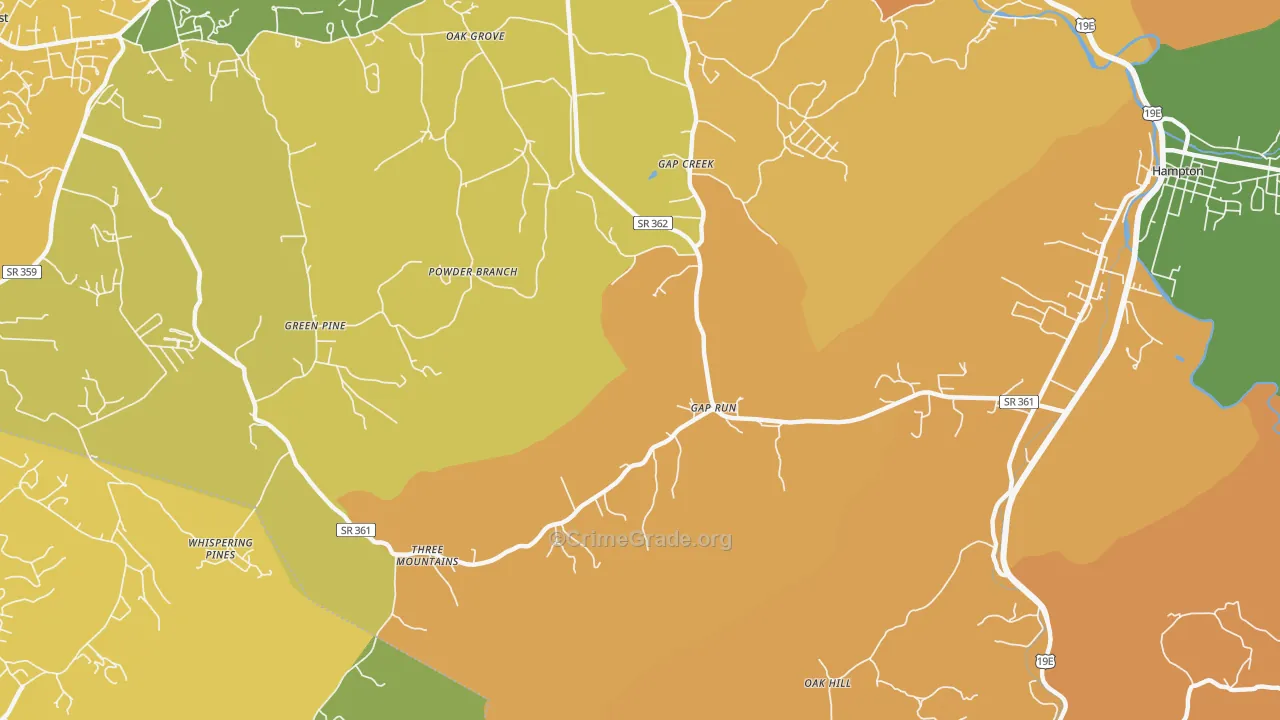 Gap Creek, TN Map of Theft Rates