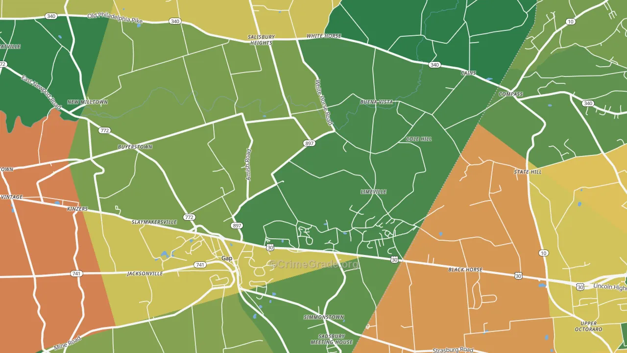 Gap, PA Map of Theft Rates