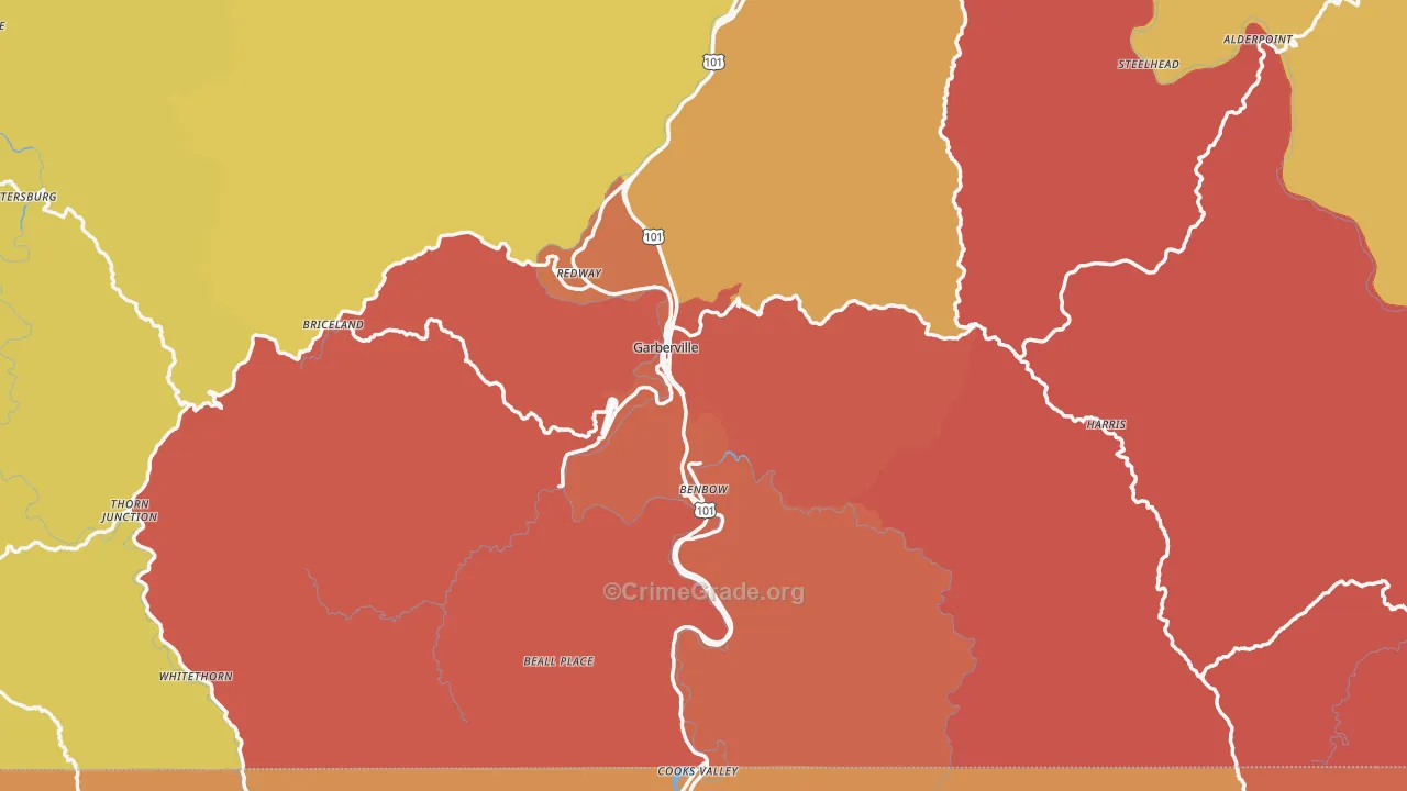 Garberville, CA Map of Theft Rates