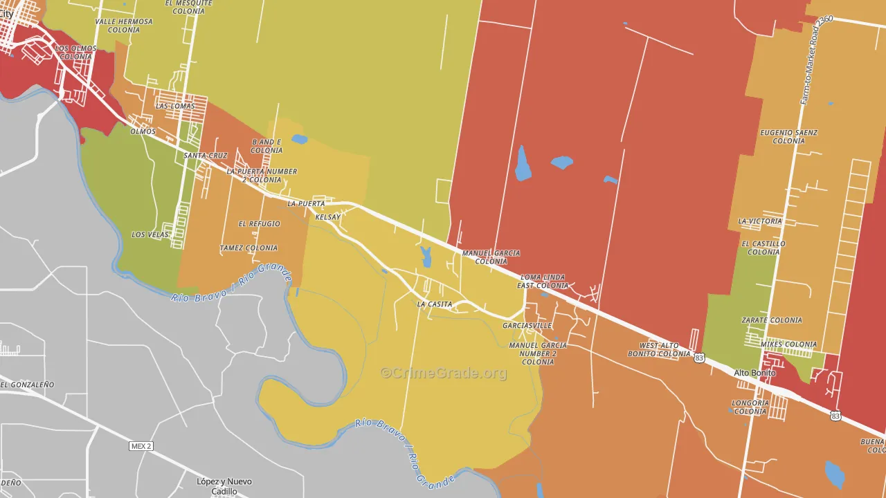 Garciasville, TX Map of Theft Rates