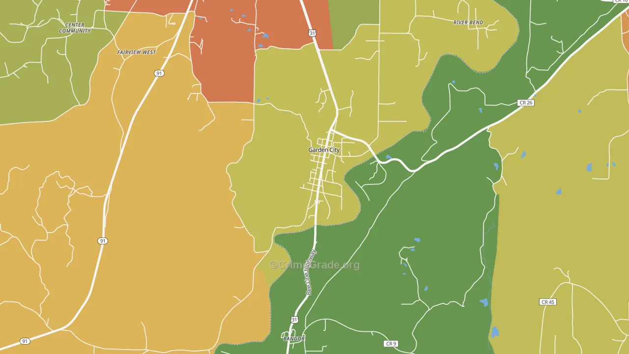 Garden City, AL Map of Theft Rates