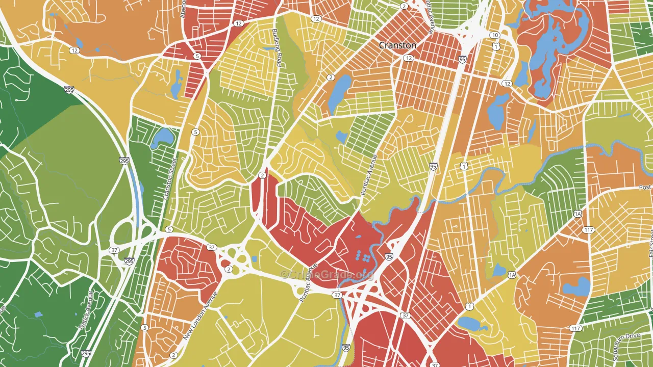 Garden City, Cranston, RI Map of Theft Rates