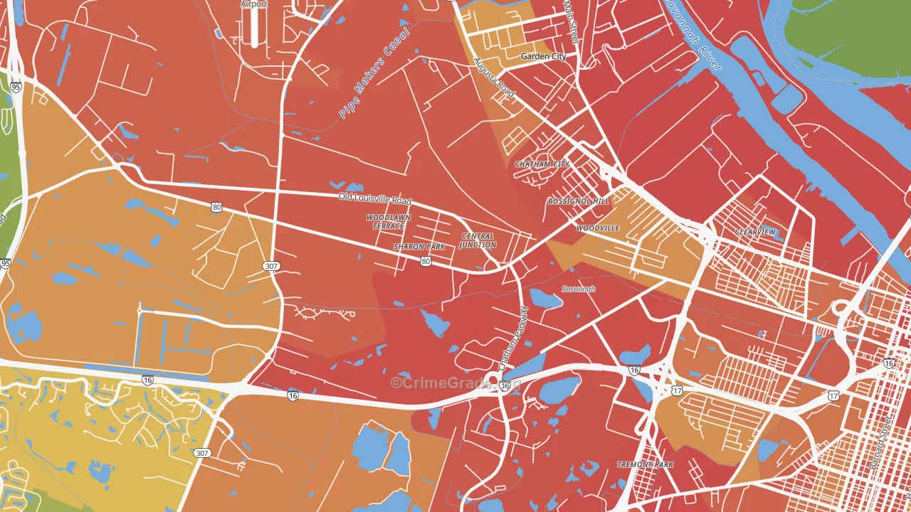 Garden City, GA Map of Theft Rates