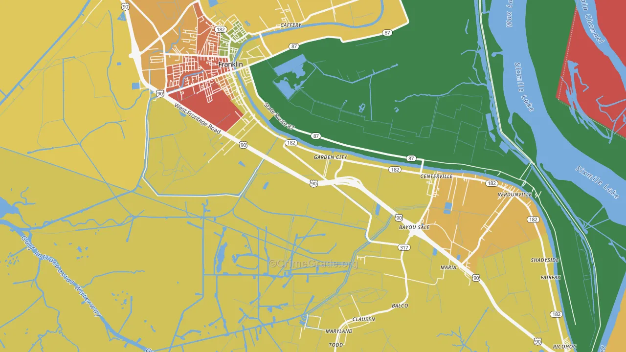 Garden City, LA Map of Theft Rates