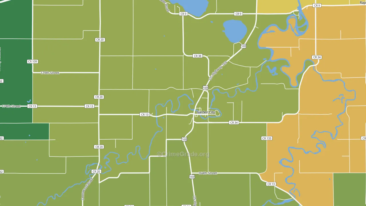 Garden City, MN Map of Theft Rates