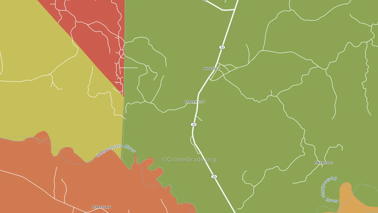 Garden City, MS Map of Theft Rates