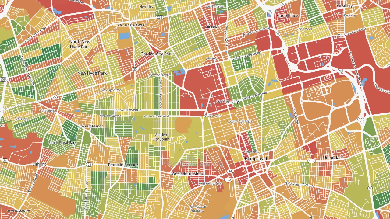 Garden City, NY Map of Theft Rates