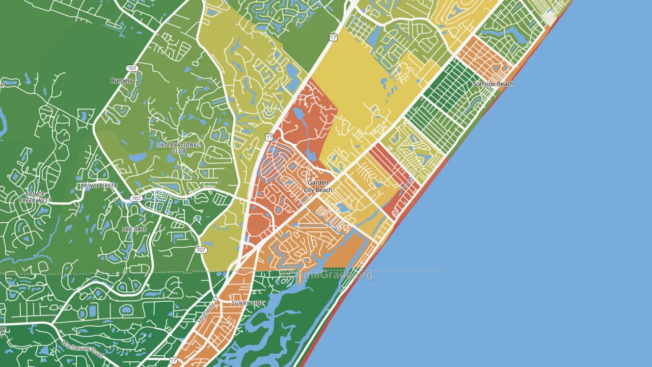 Garden City, SC Map of Theft Rates