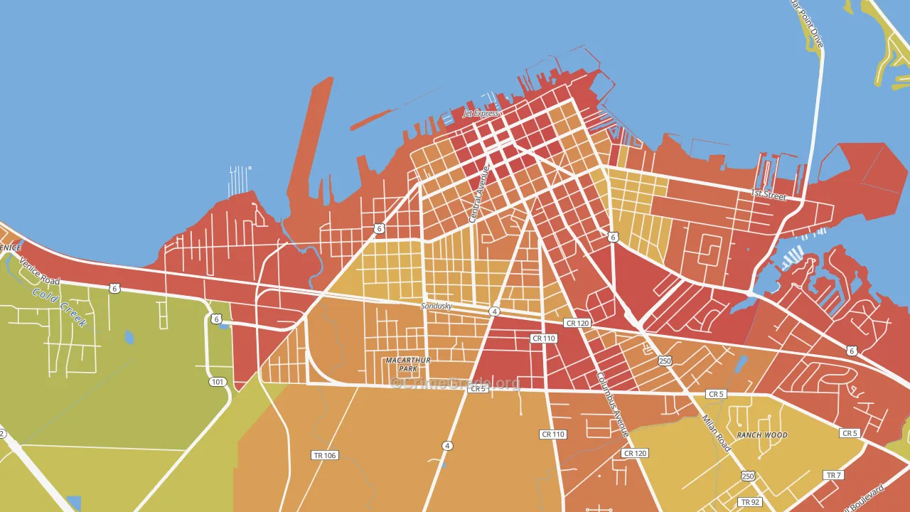 Garden District, Sandusky, OH Map of Theft Rates