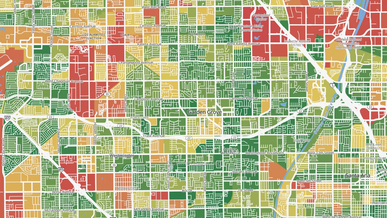 Garden Grove, CA Map of Theft Rates