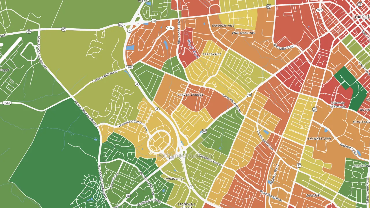 Garden Springs, Lexington, KY Map of Theft Rates