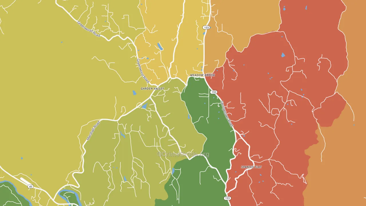 Garden Valley, CA Map of Theft Rates