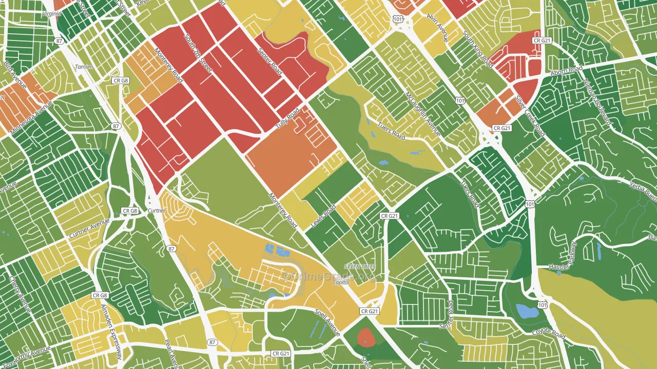 Garden-Villa Montery, San Jose, CA Map of Theft Rates