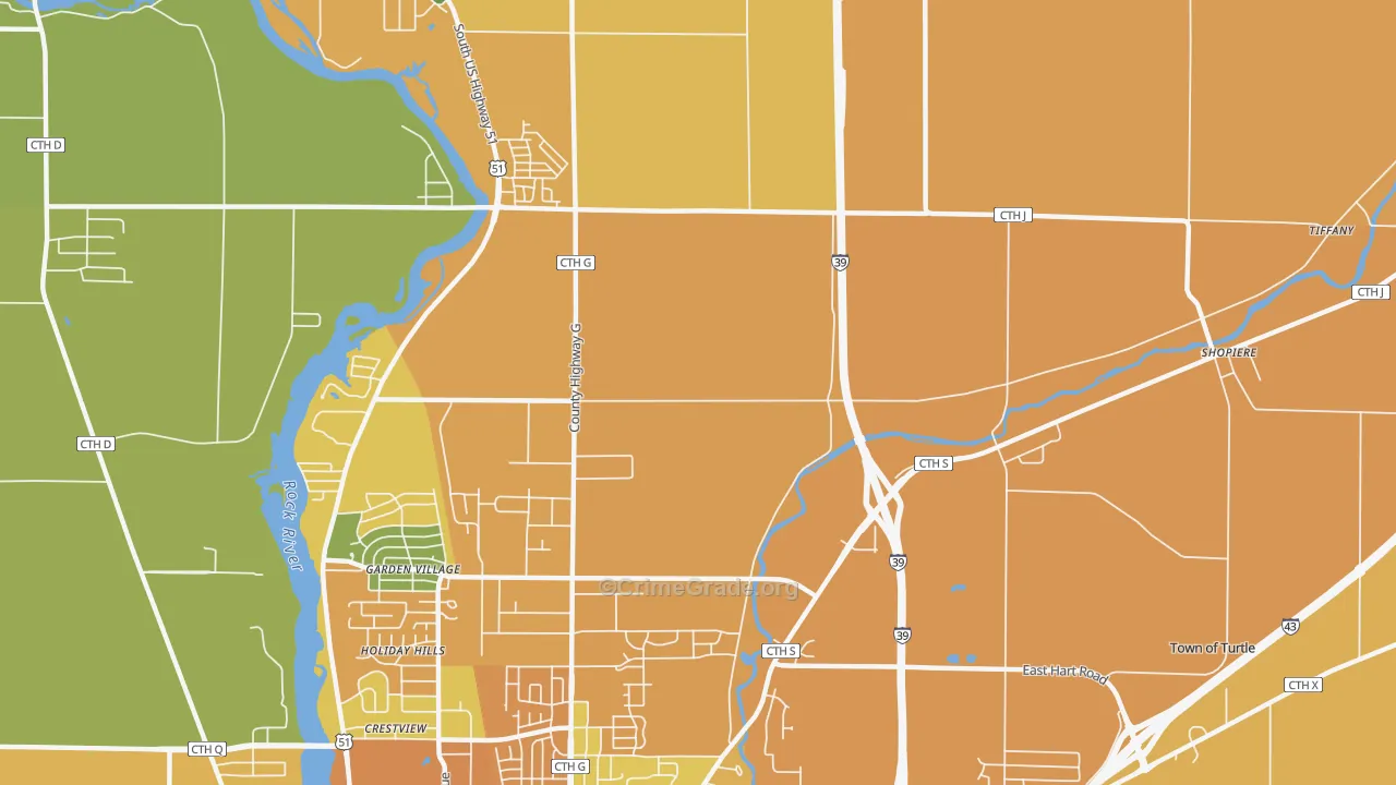 Garden Village, WI Map of Theft Rates