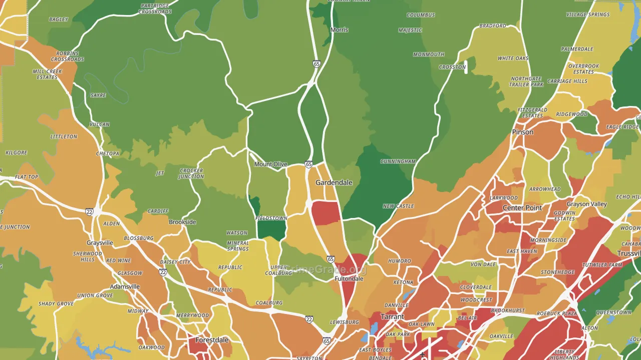 Gardendale, AL Map of Theft Rates
