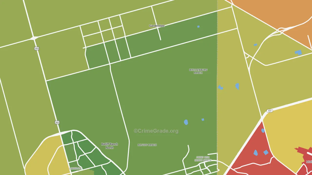 Gardendale, TX Map of Theft Rates