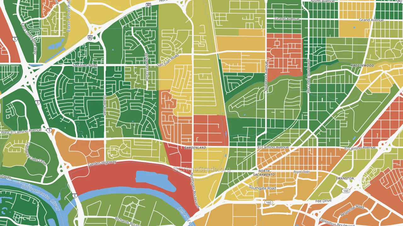 Gardenland, Sacramento, CA Map of Theft Rates