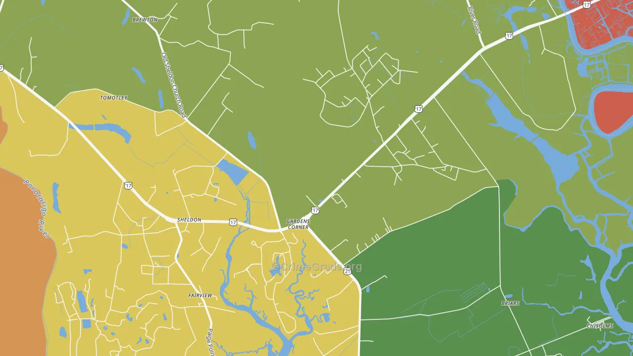 Gardens Corner, SC Map of Theft Rates