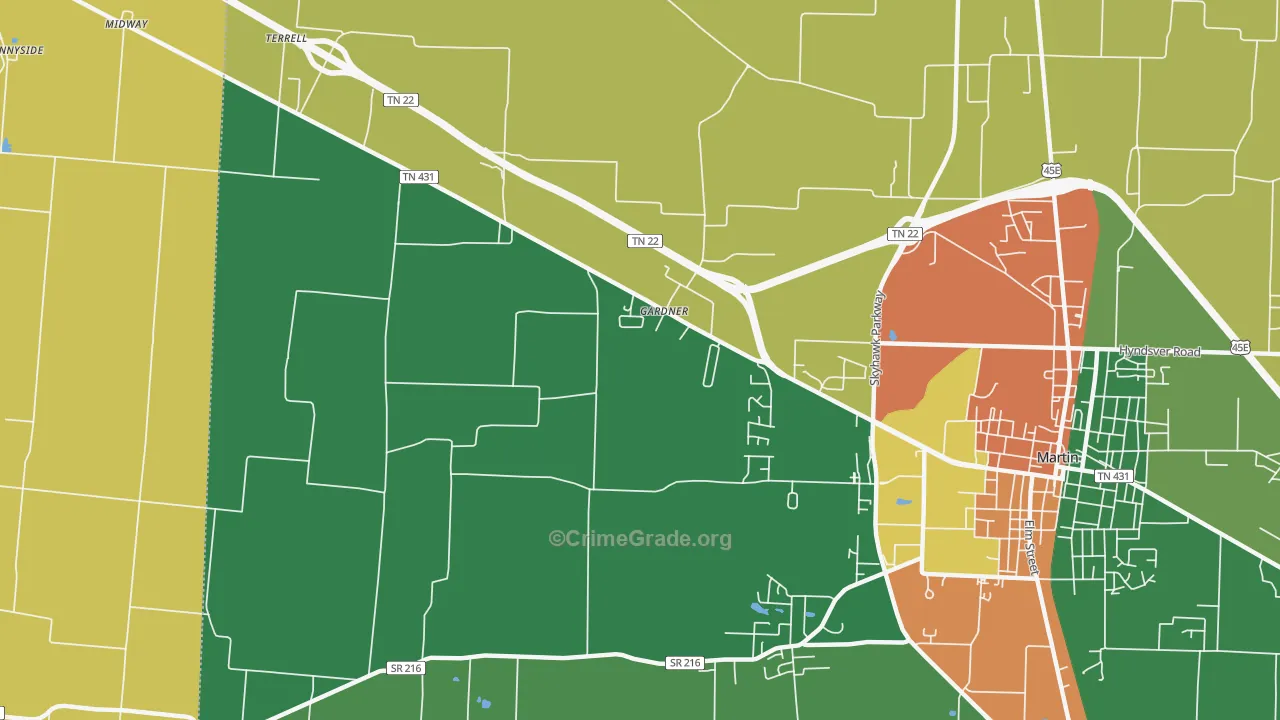 Gardner, TN Map of Theft Rates