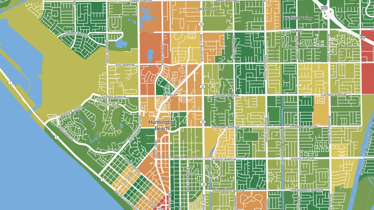 Garfield, Huntington Beach, CA Map of Theft Rates