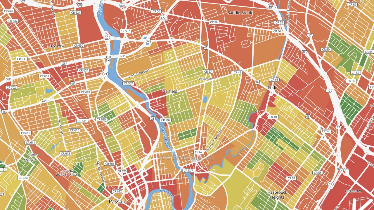 Garfield, NJ Map of Theft Rates
