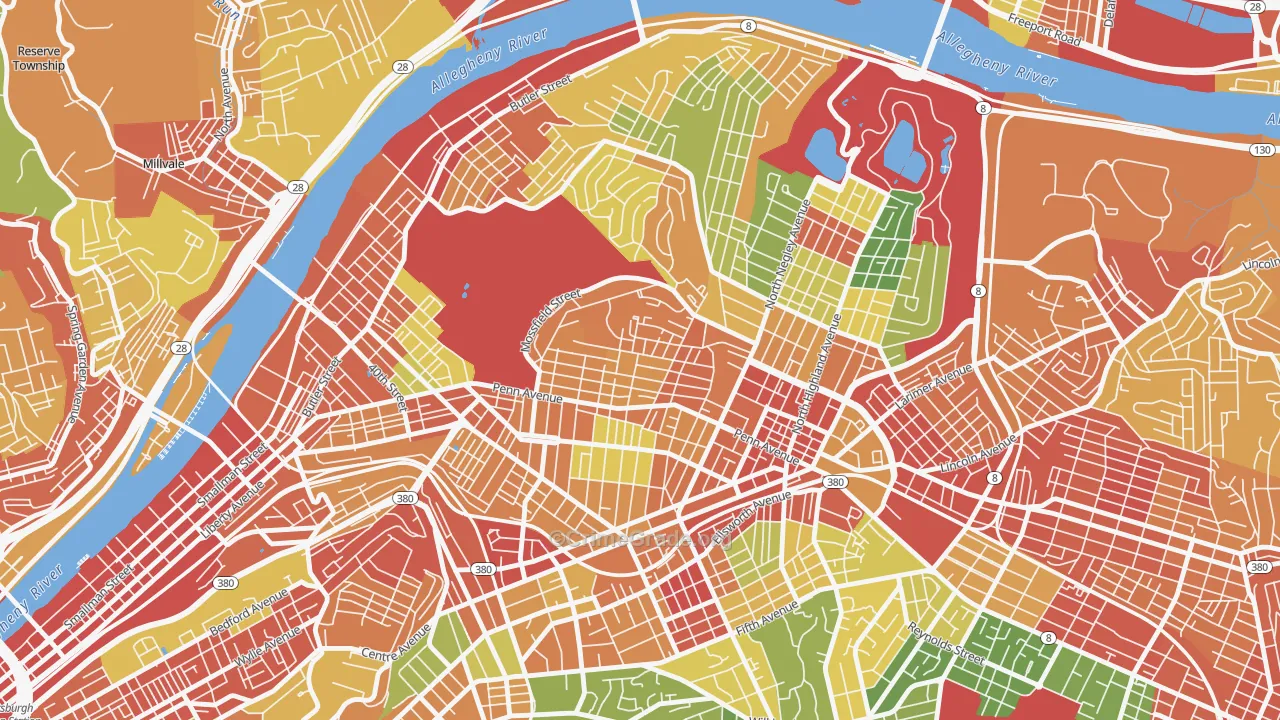 Garfield, Pittsburgh, PA Map of Theft Rates
