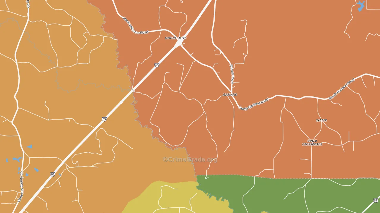 Garland, AL Map of Theft Rates
