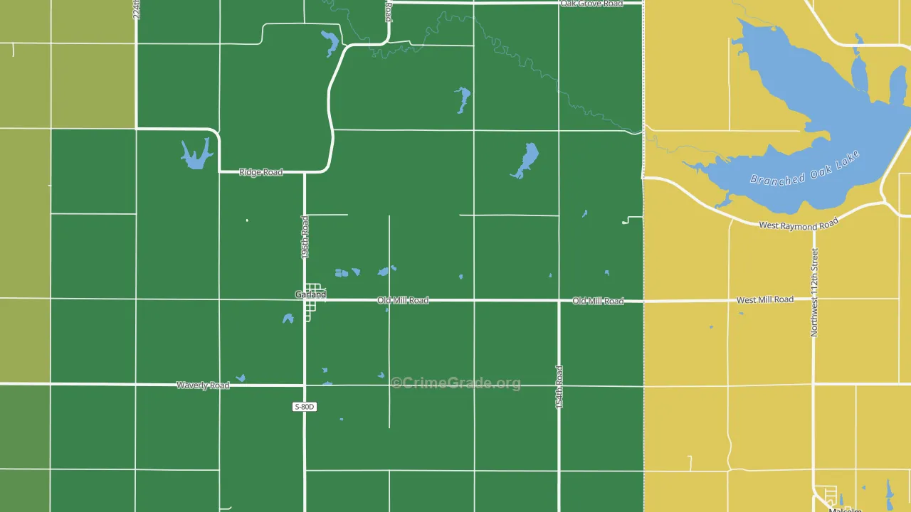 Garland, NE Map of Theft Rates