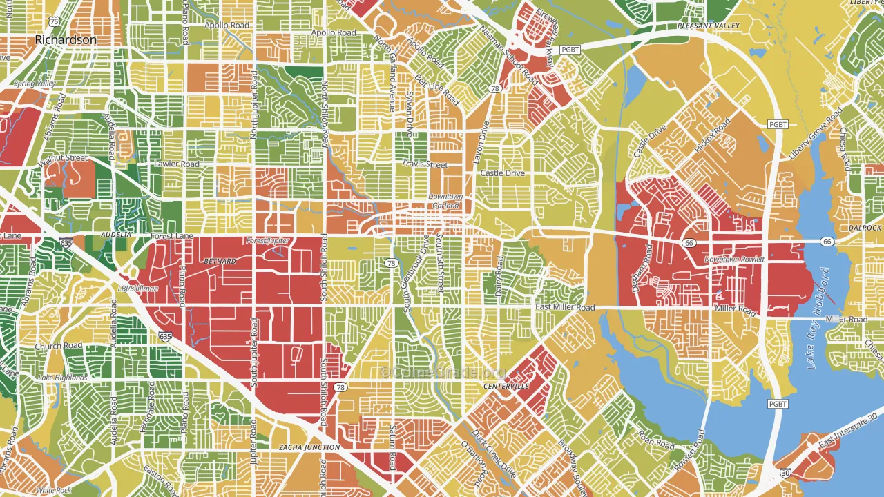 Garland, TX Map of Theft Rates
