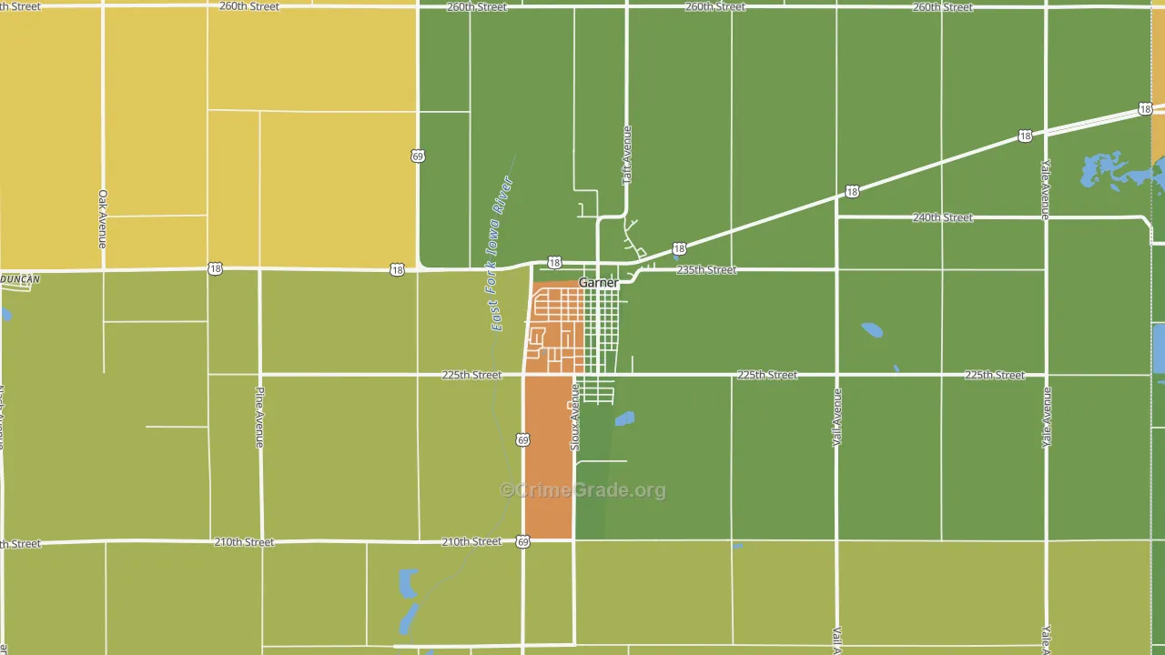 Garner, IA Map of Theft Rates