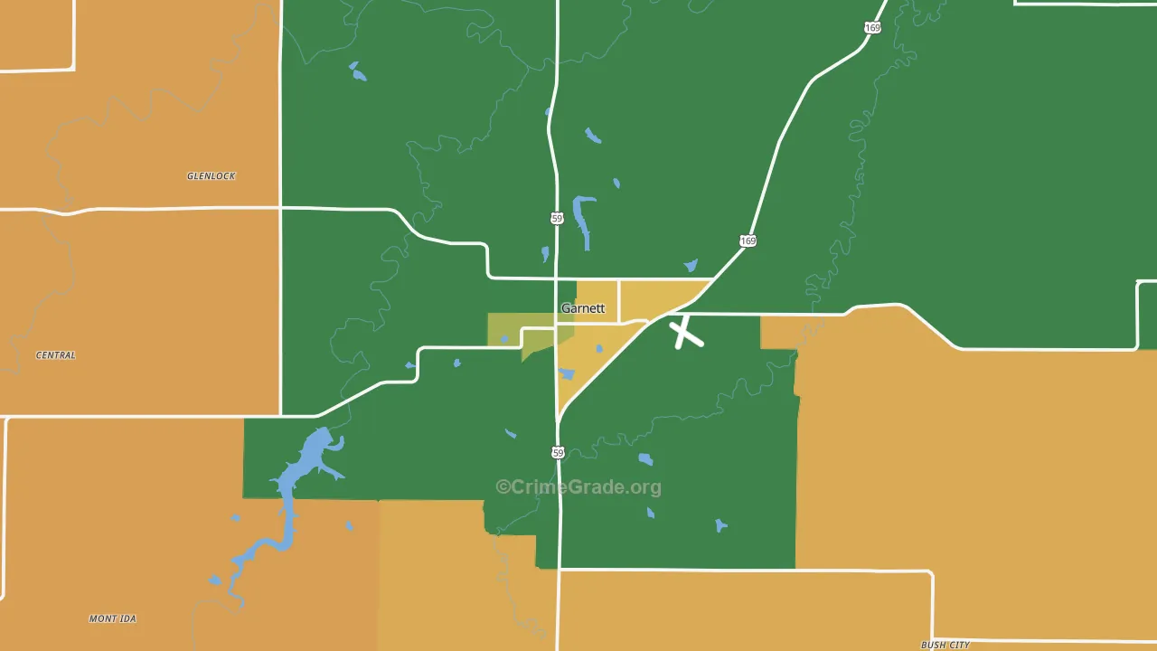 Garnett, KS Map of Theft Rates