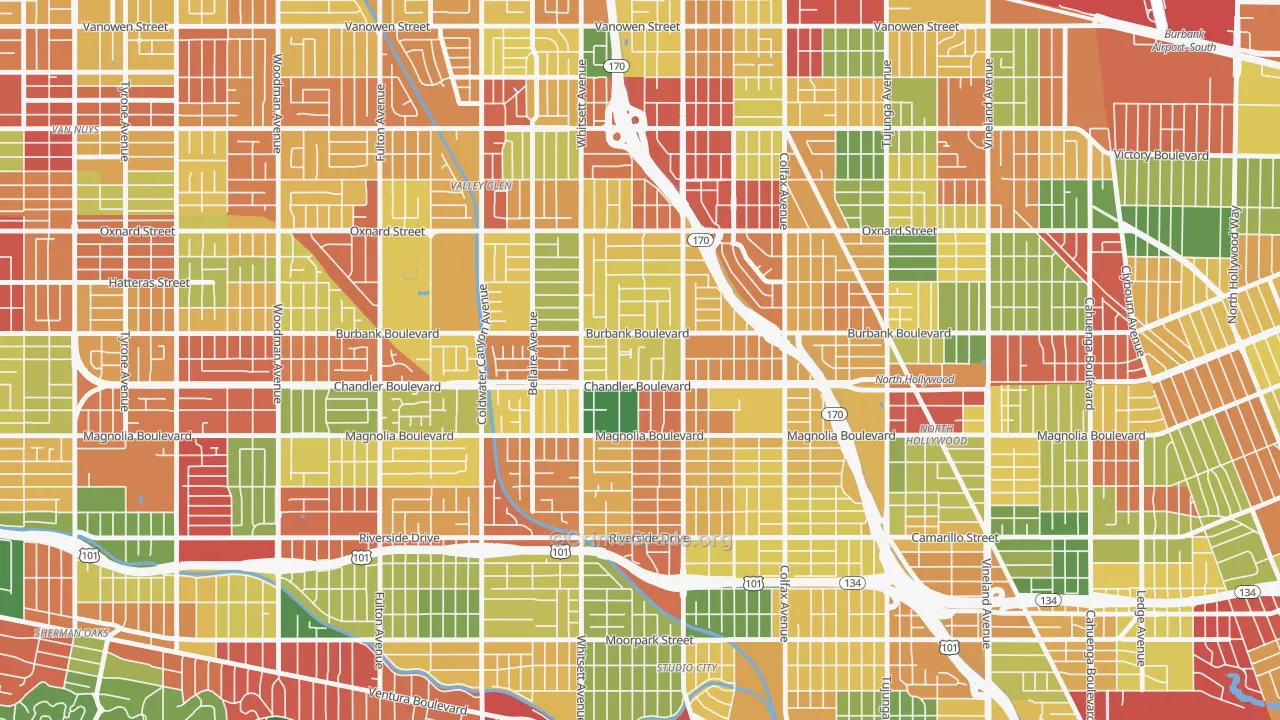 Garnsey, Valley Village, CA Map of Theft Rates