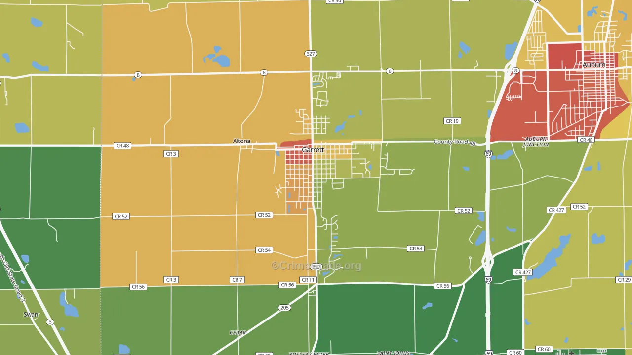 Garrett, IN Map of Theft Rates