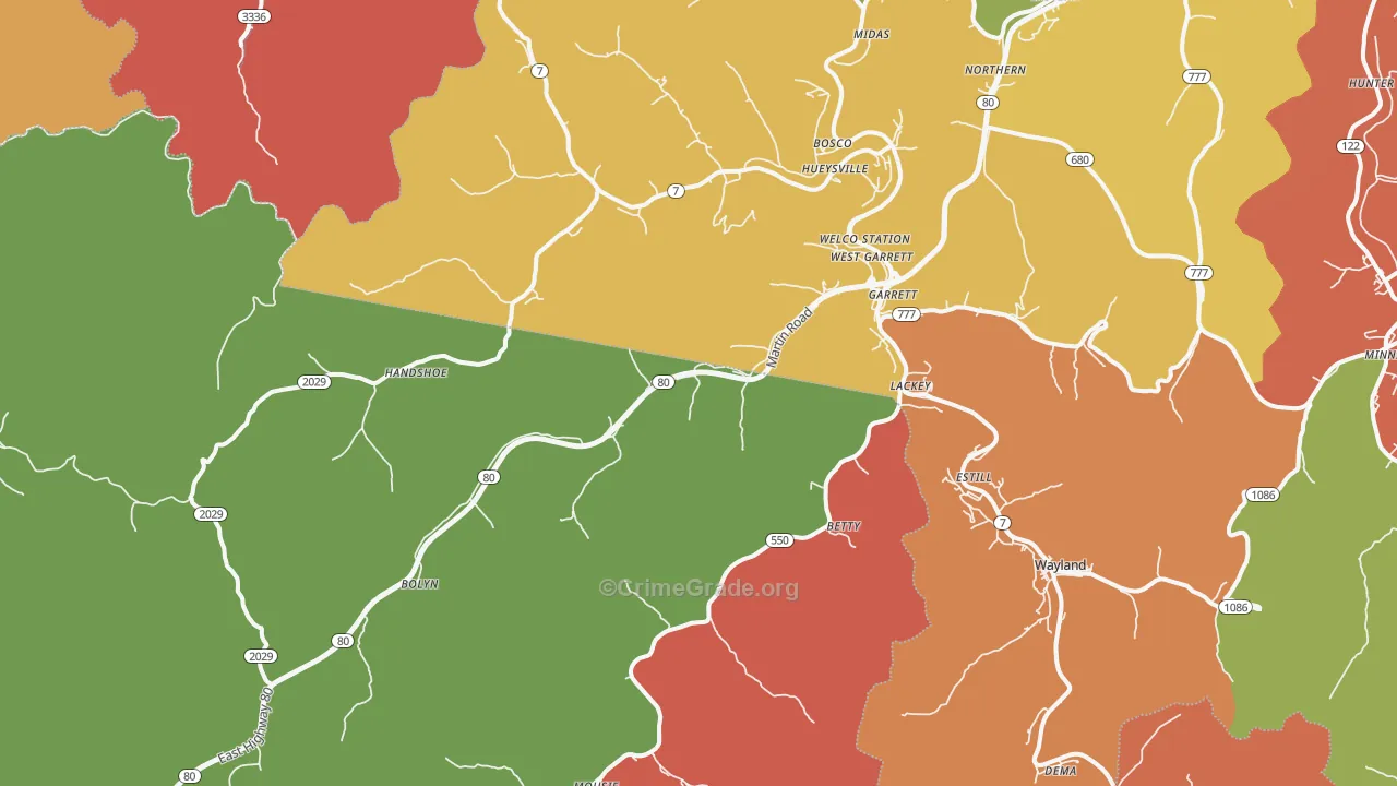 Garrett, KY Map of Theft Rates