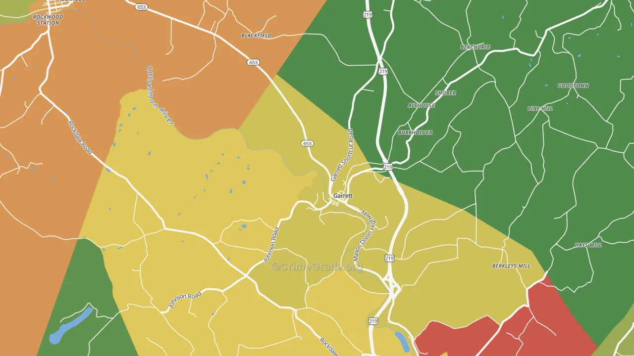 Garrett, PA Map of Theft Rates