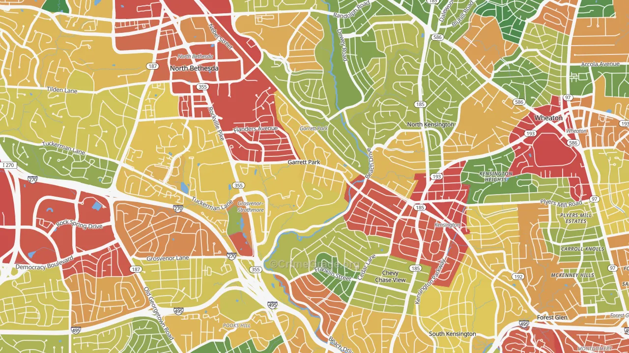 Garrett Park, MD Map of Theft Rates