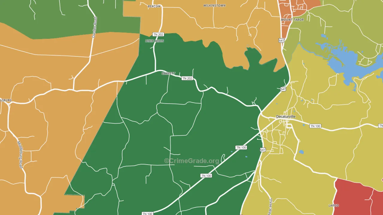 Garrett, TN Map of Theft Rates