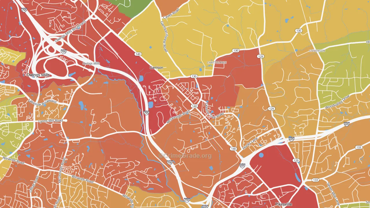 Garrison, Owings Mills, MD Map of Theft Rates