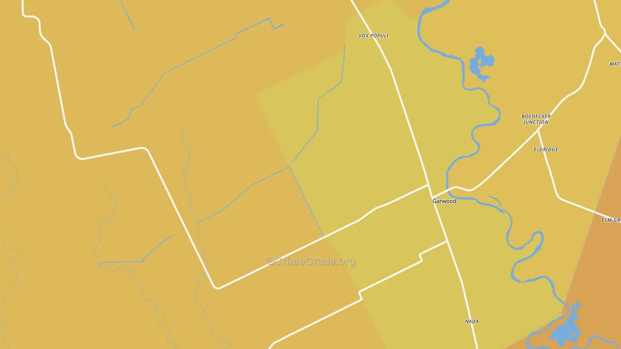 Garwood, TX Map of Theft Rates
