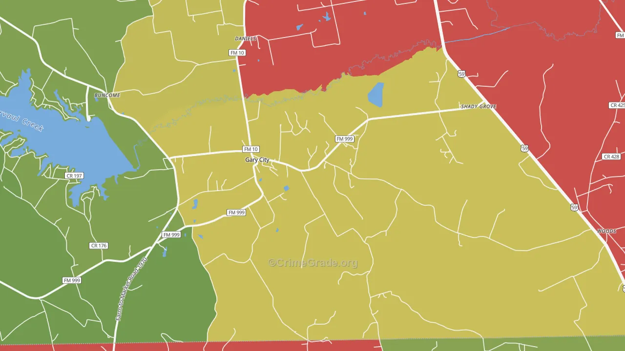 Gary City, TX Map of Theft Rates